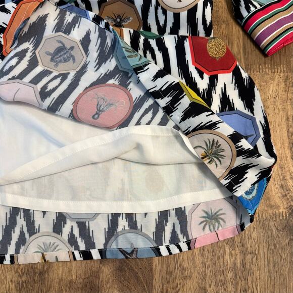 Vilagallo Women’s Ikat Exotic Animal V Neck Popover Dress Resort Cruise Size 42 - Picture 6 of 8